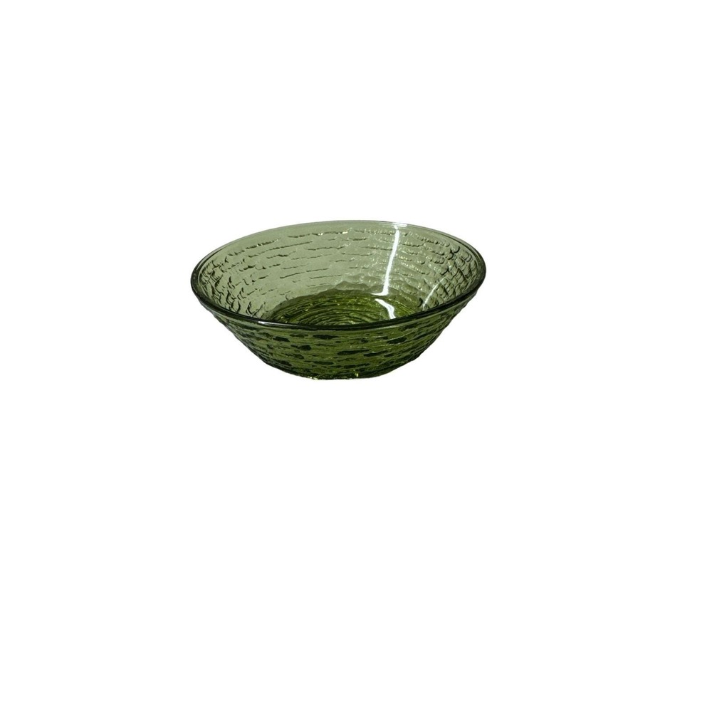 Vintage Anchor Hocking Soreno Avocado Green Textured Glass Bowl 6" Set of 7